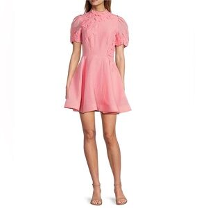 NWT Antonio Melani Iris Linen Floral Mockneck Short Sleeve Dress Sz 6